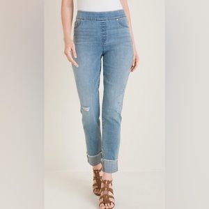 Chicos Frayed-Cuff Pull-On Ankle Jeggings, EUC, Size 16R (Chicos size 3R)